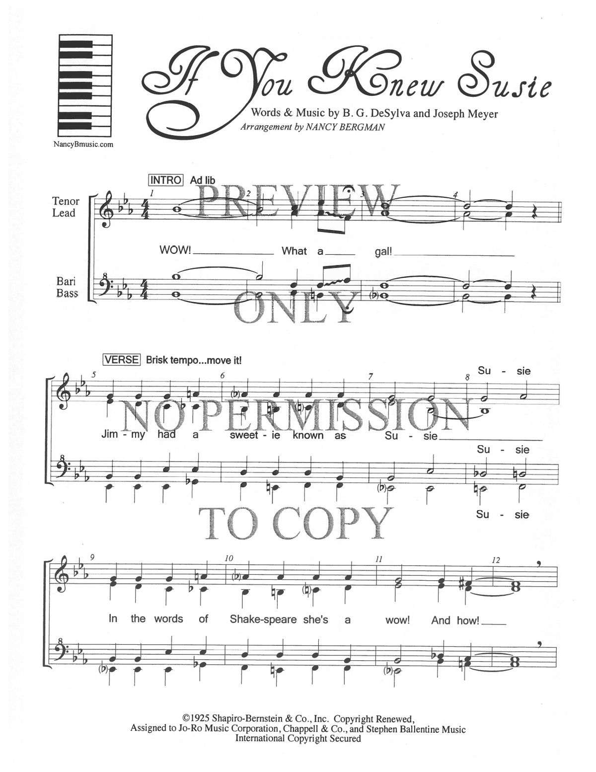 If You Knew Susie — sheet music preview, arranged by Nancy Bergman