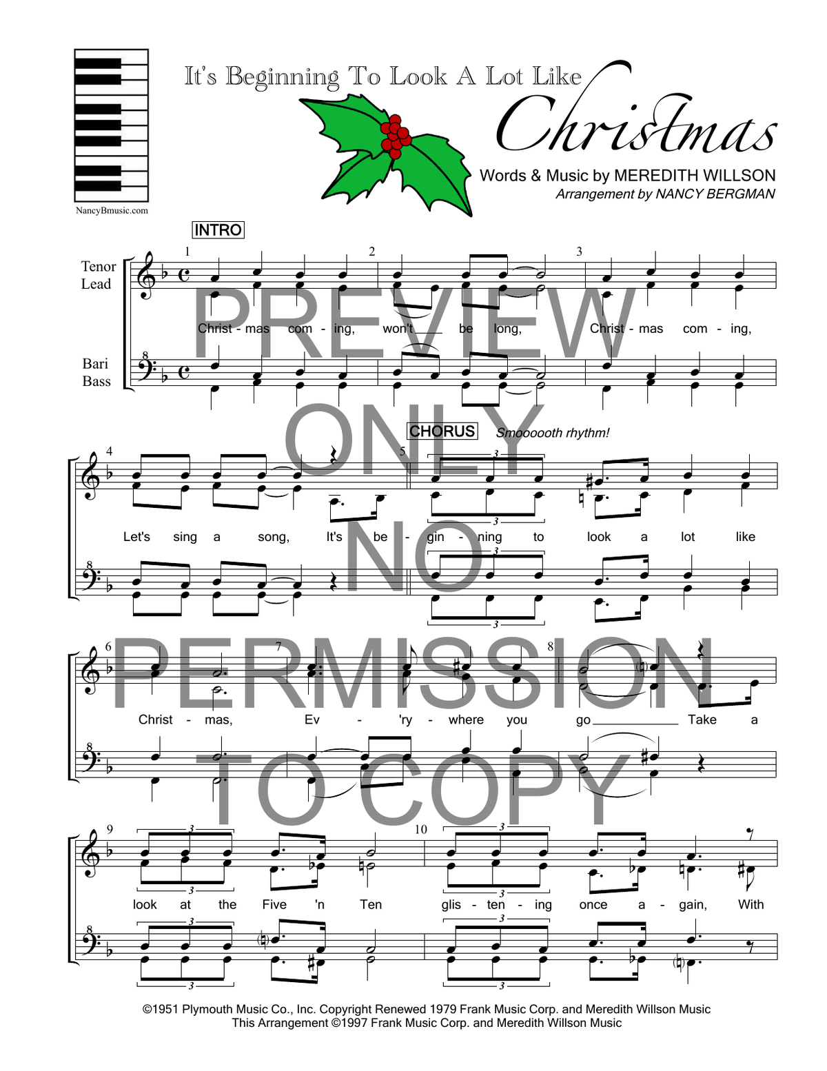 It's Beginning To Look Like Christmas — sheet music preview, arranged by Nancy Bergman
