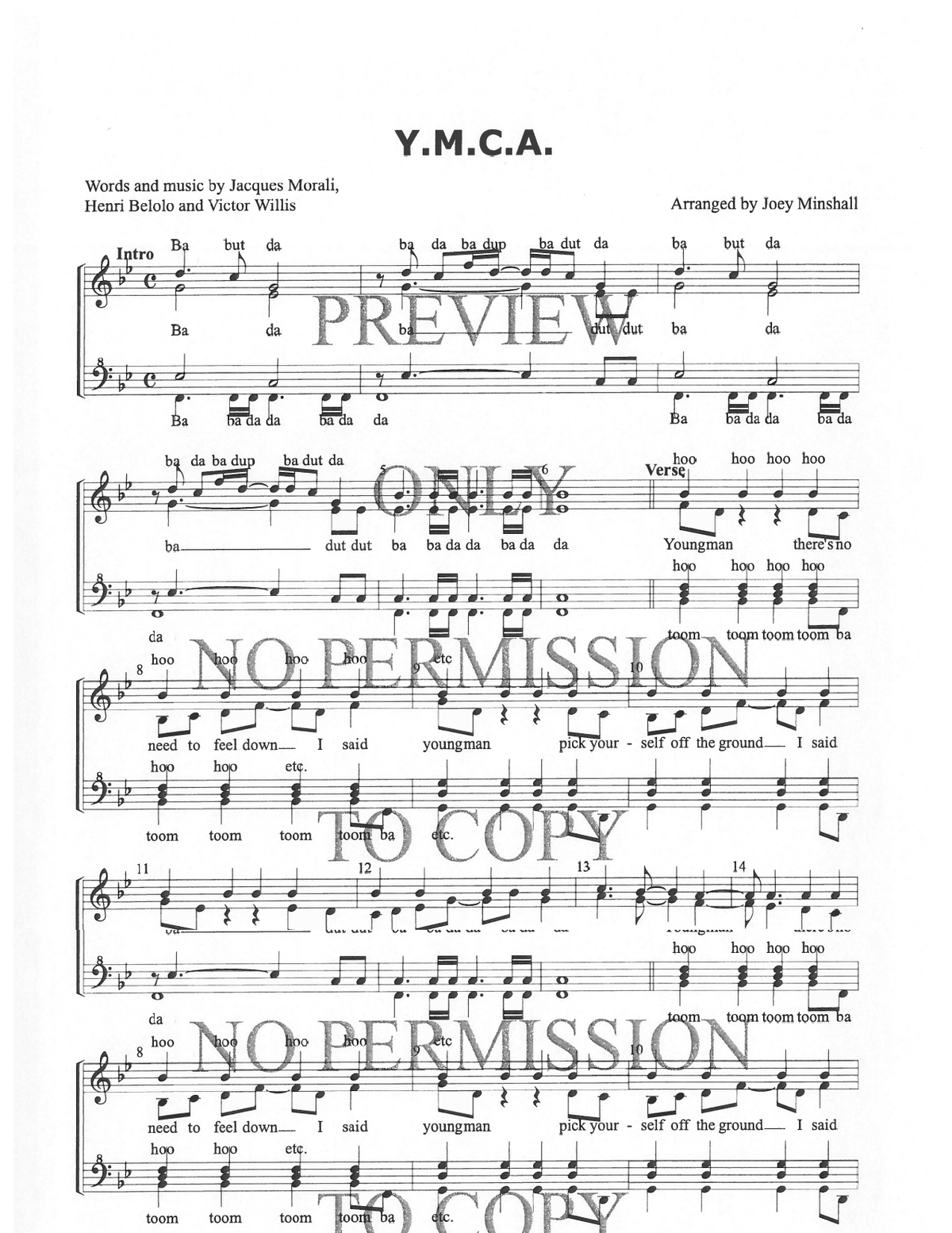 Y.m.c.a. — sheet music preview, arranged by Joey Minshall