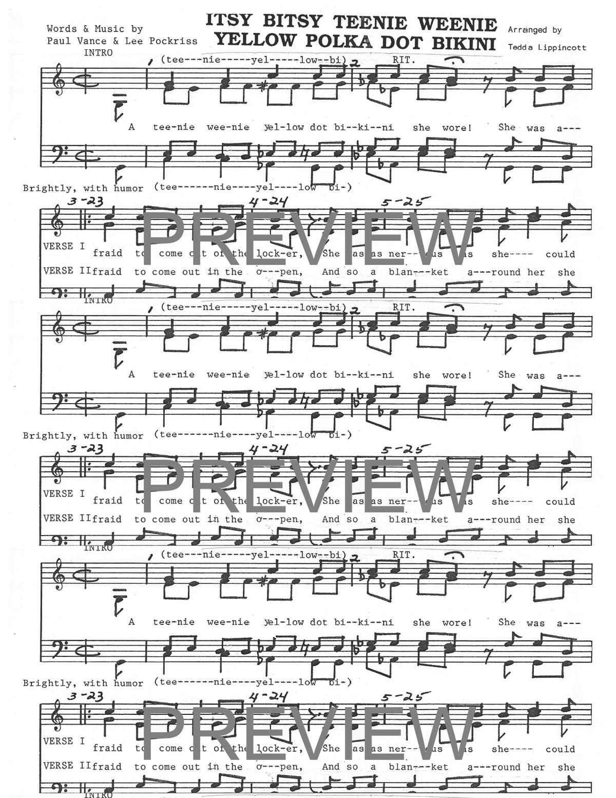 Itsy Bitsy Teenie Weenie Yellow Polka Dot Bikini — sheet music preview, arranged by Tedda Lippincott