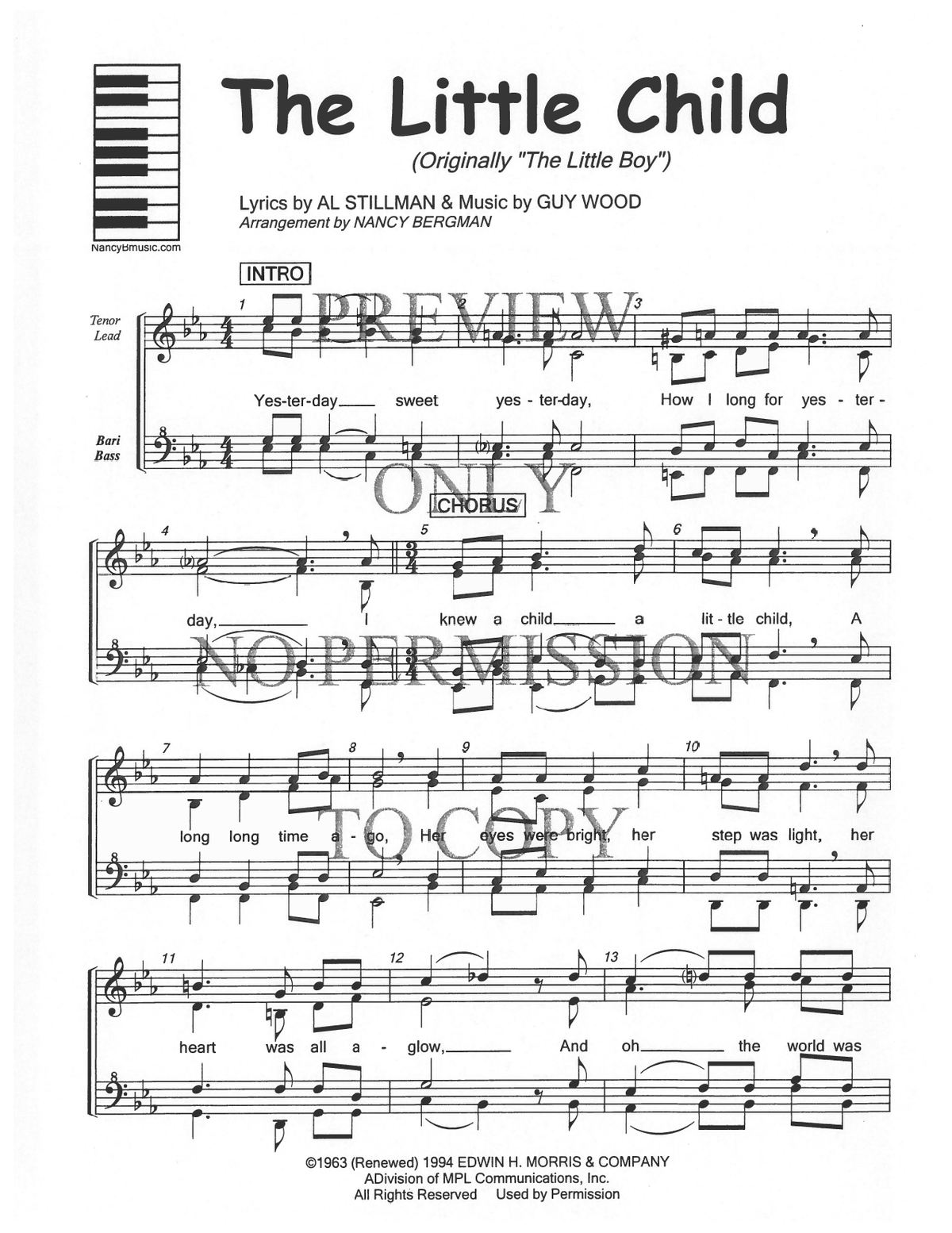 The Little Boy (The Little Child) — sheet music preview, arranged by Nancy Bergman