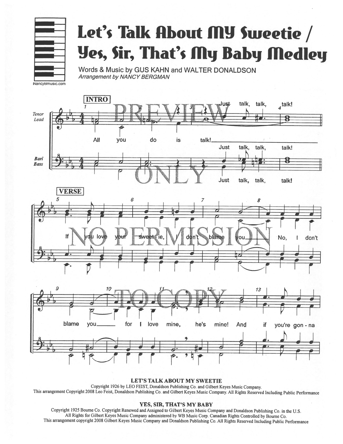 318 Medley - Let's Talk About My Sweetie — sheet music preview, arranged by Nancy Bergman