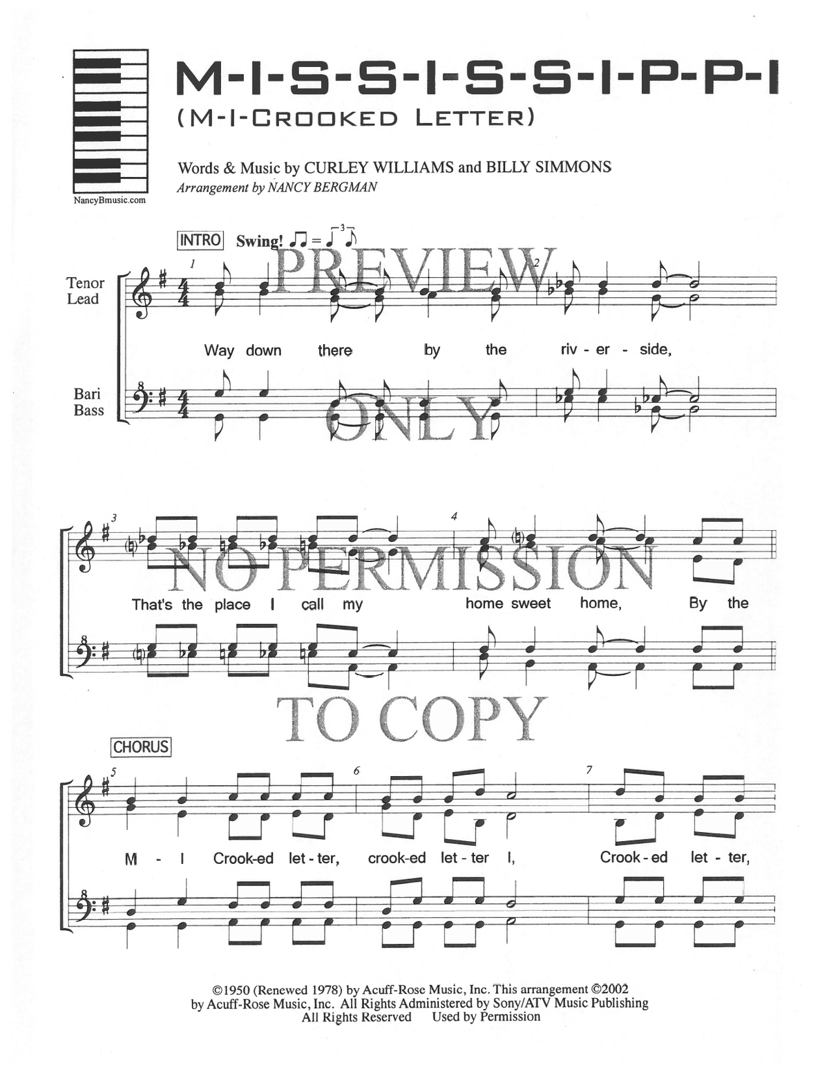 Mississippi (M-I Crooked Letter) — sheet music preview, arranged by Nancy Bergman