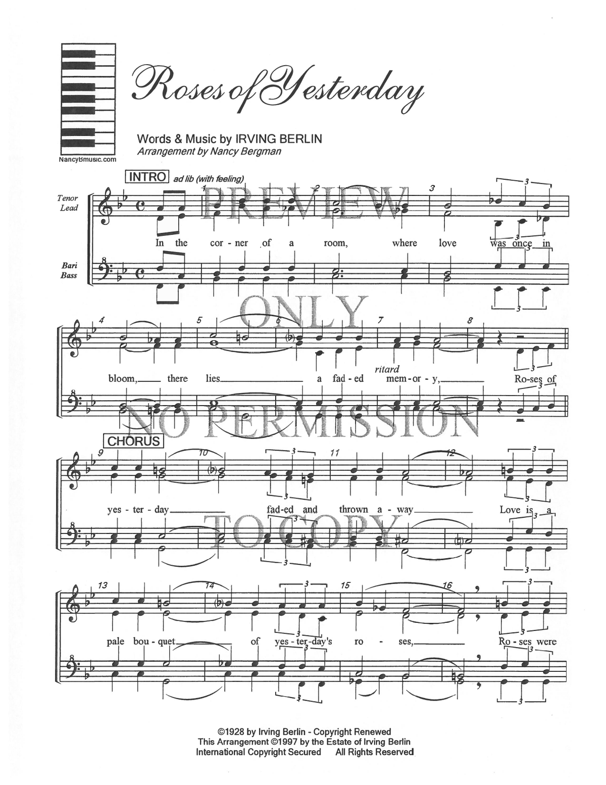 Roses Of Yesterday — sheet music preview, arranged by Nancy Bergman