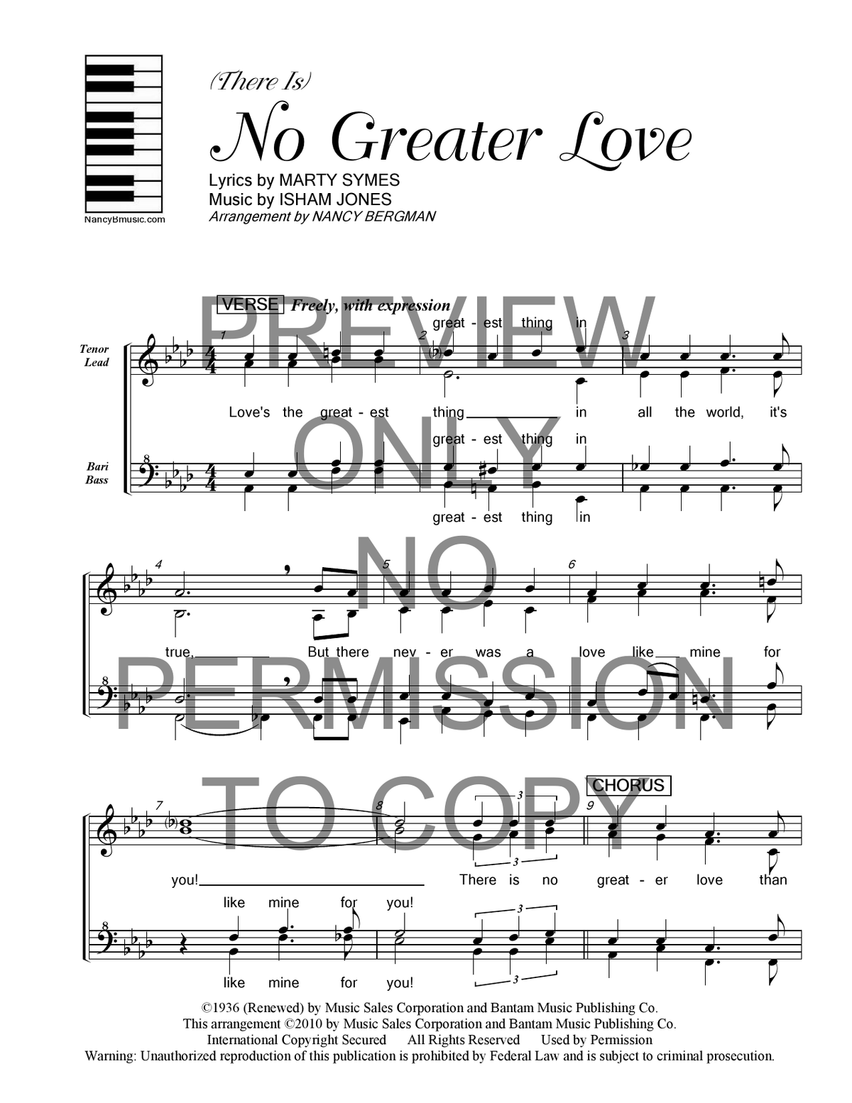 No Greater Love (There Is) — sheet music preview, arranged by Nancy Bergman