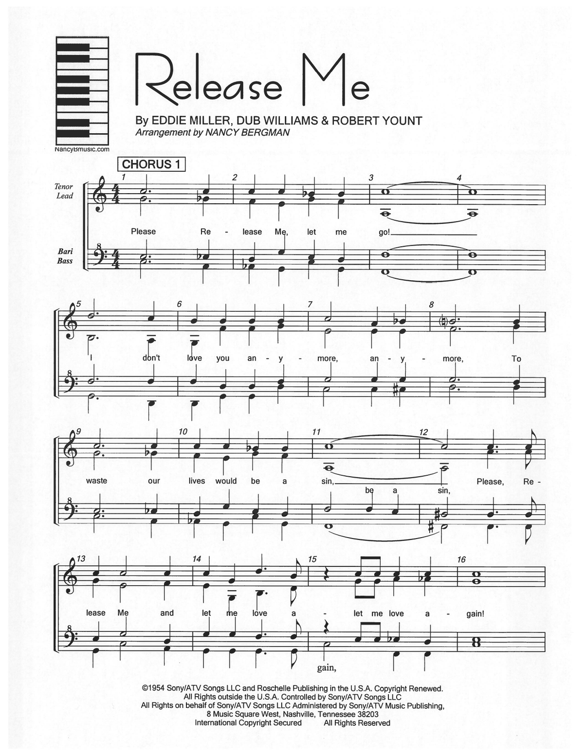 Release Me — sheet music preview, arranged by Nancy Bergman