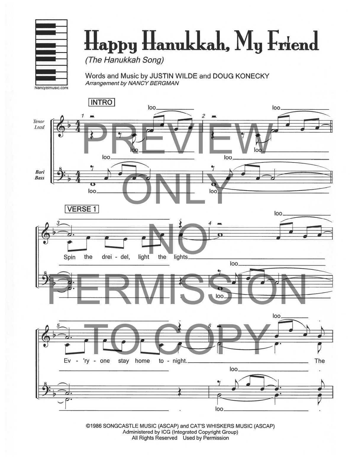 Happy Hanukkah, My Friend — sheet music preview, arranged by Nancy Bergman