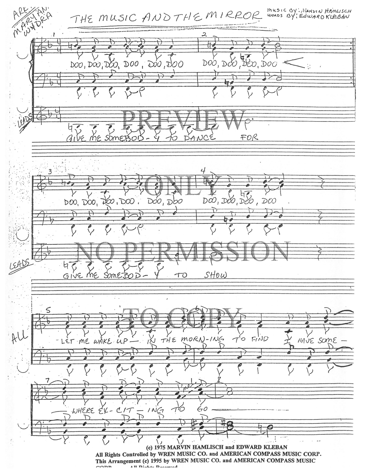 The Music And The Mirror — sheet music preview, arranged by Mary Ann Wydra