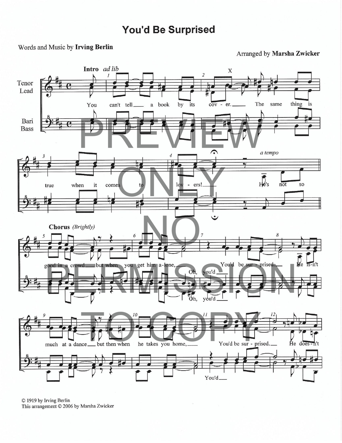 You'd Be Surprised — sheet music preview, arranged by Marsha Zwicker