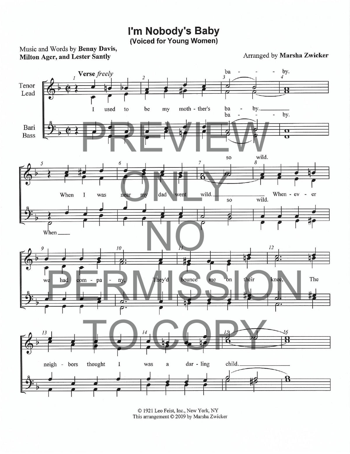 YW - I'm Nobody's Baby — sheet music preview, arranged by Marsha Zwicker
