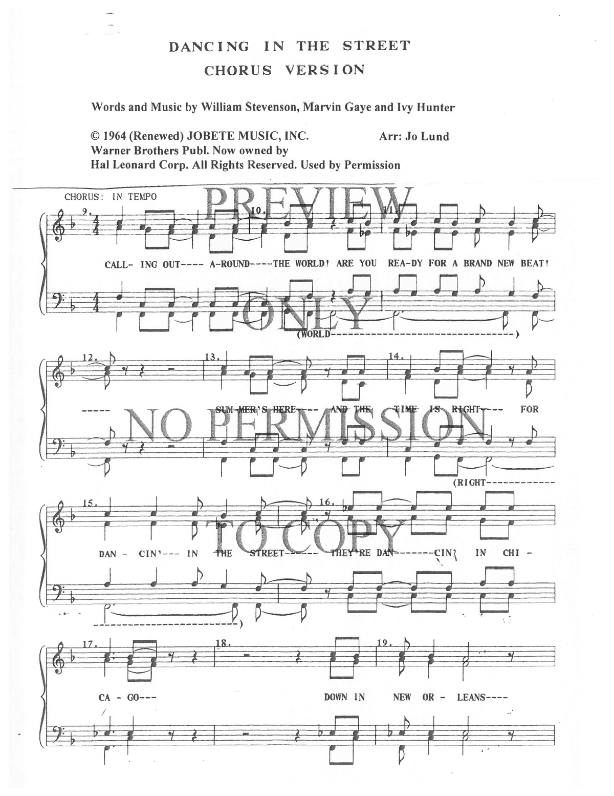 Dancing In The Street - Chorus Version — sheet music preview, arranged by Jo Lund