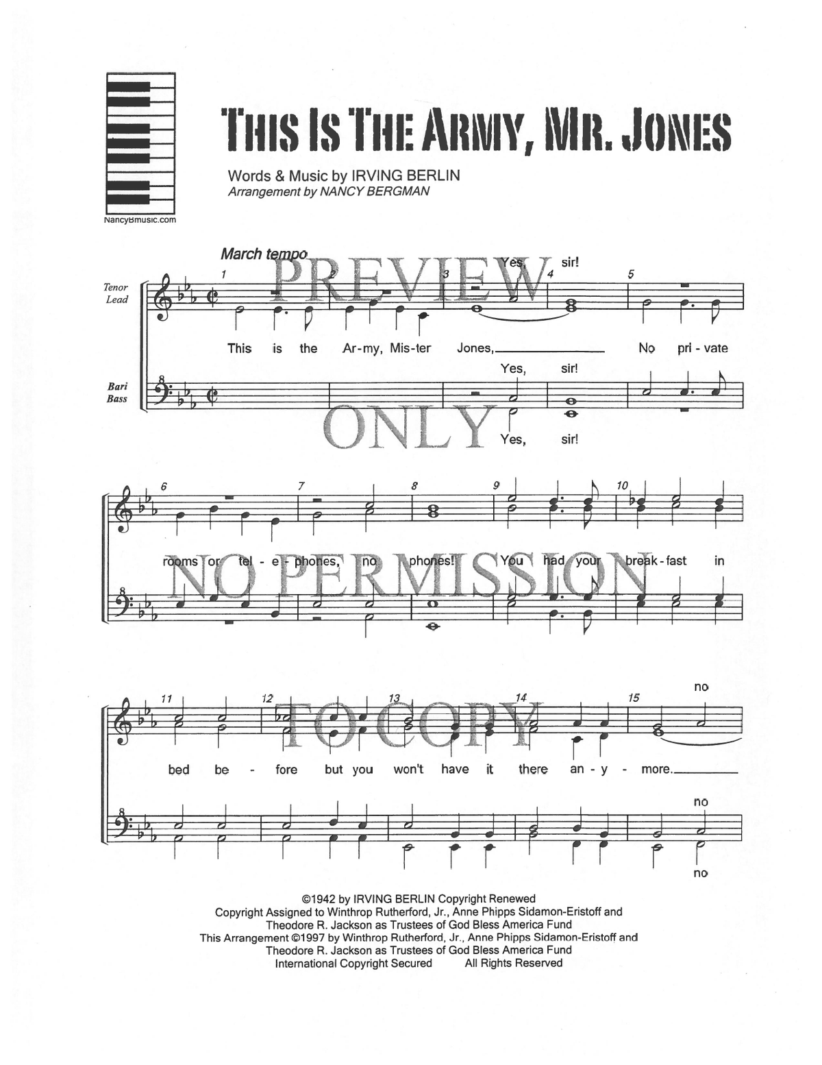 This Is The Army, Mister Jones — sheet music preview, arranged by Nancy Bergman