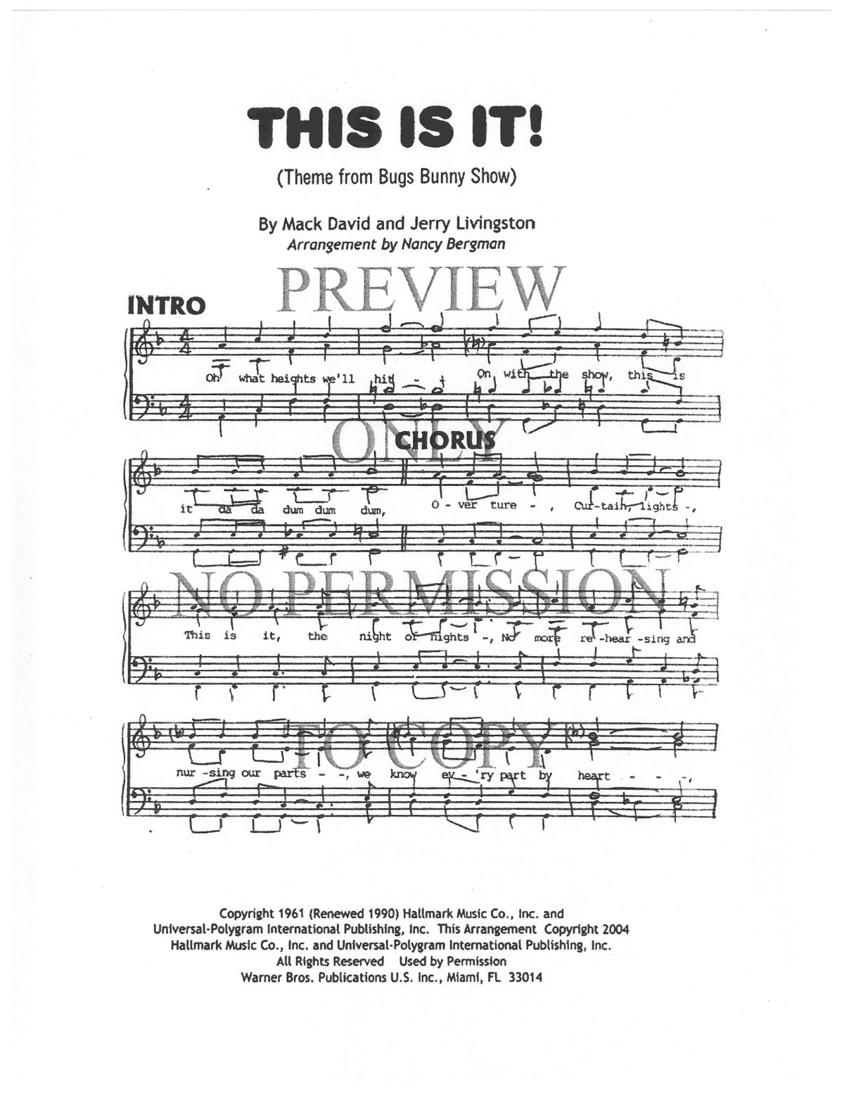 This Is It! (Theme From Bugs Bunny Show) — sheet music preview, arranged by Nancy Bergman