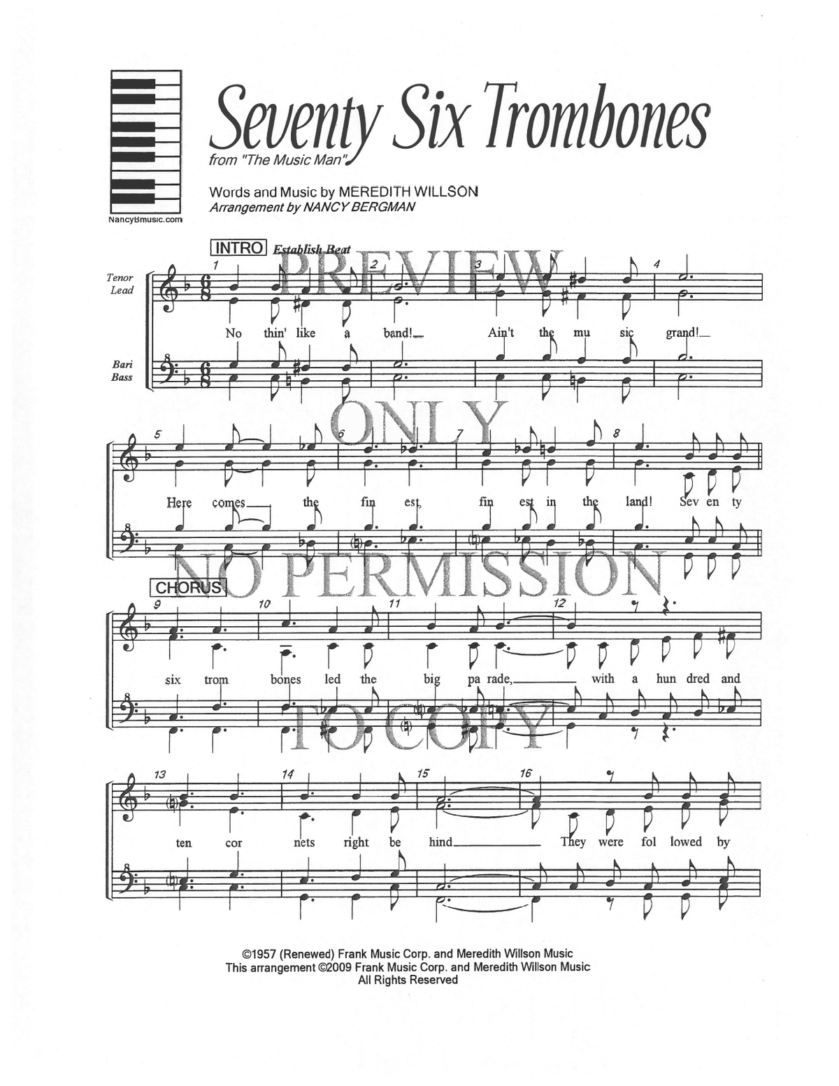 Seventy Six Trombones — sheet music preview, arranged by Nancy Bergman