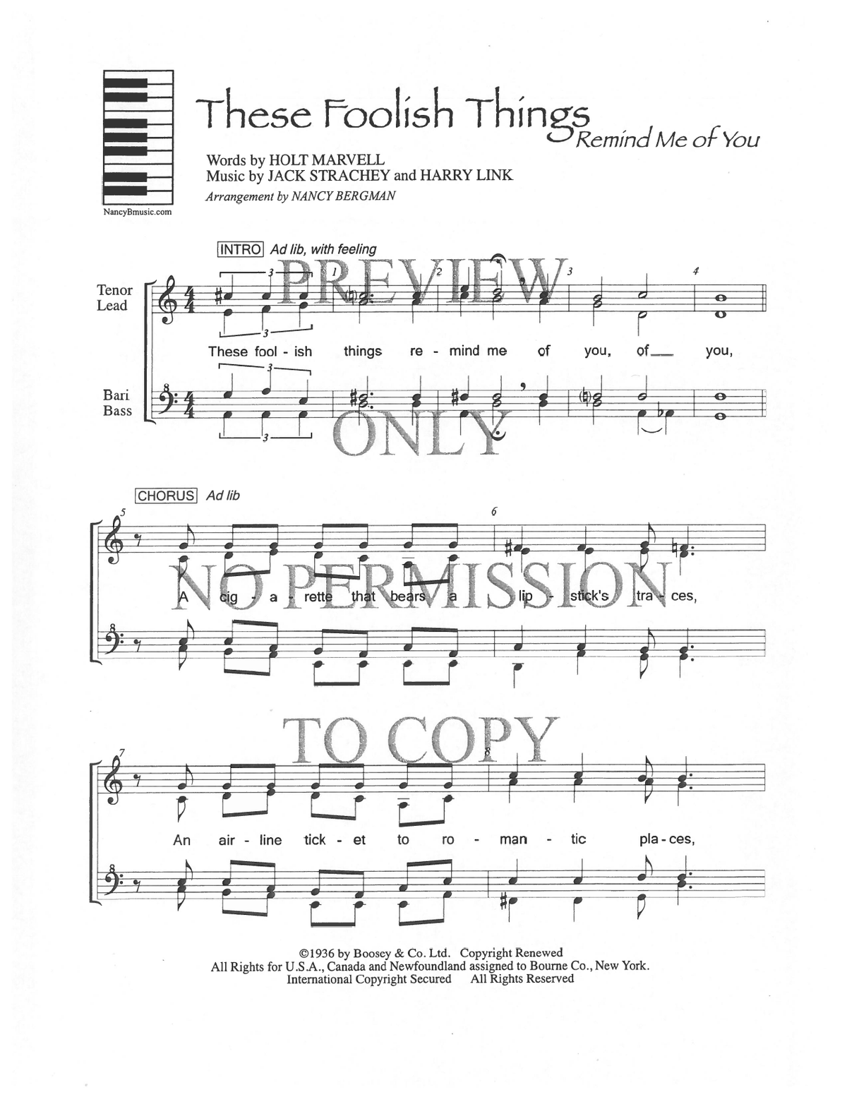 These Foolish Things Remind Me Of You — sheet music preview, arranged by Nancy Bergman