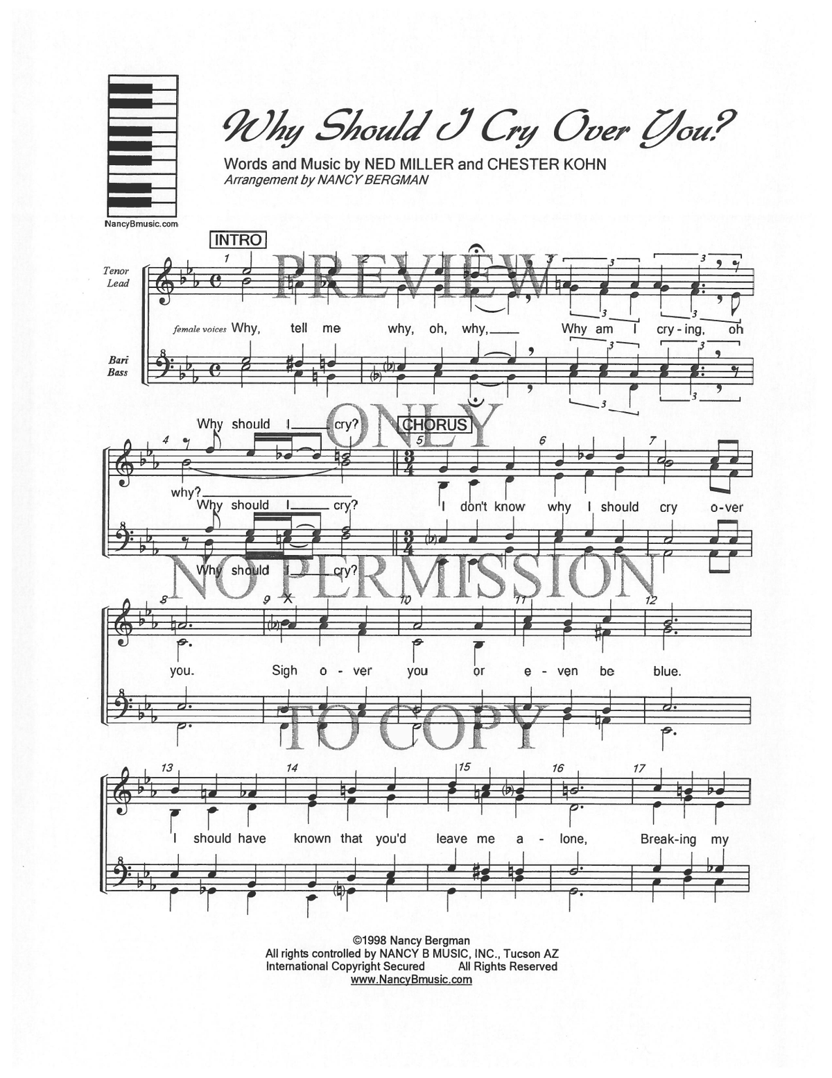 Why Should I Cry Over You? — sheet music preview, arranged by Nancy Bergman