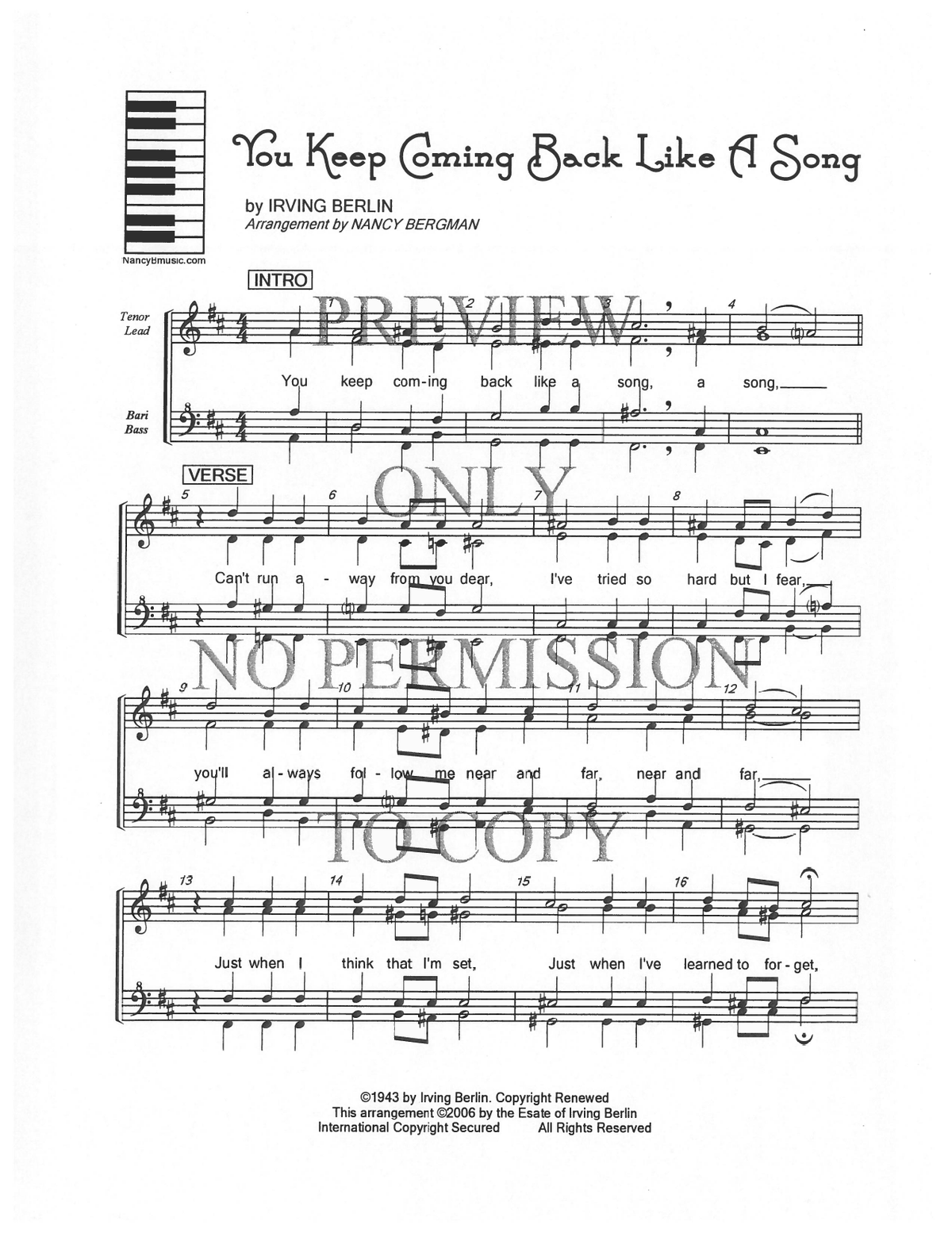 You Keep Coming Back Like A Song — sheet music preview, arranged by Nancy Bergman