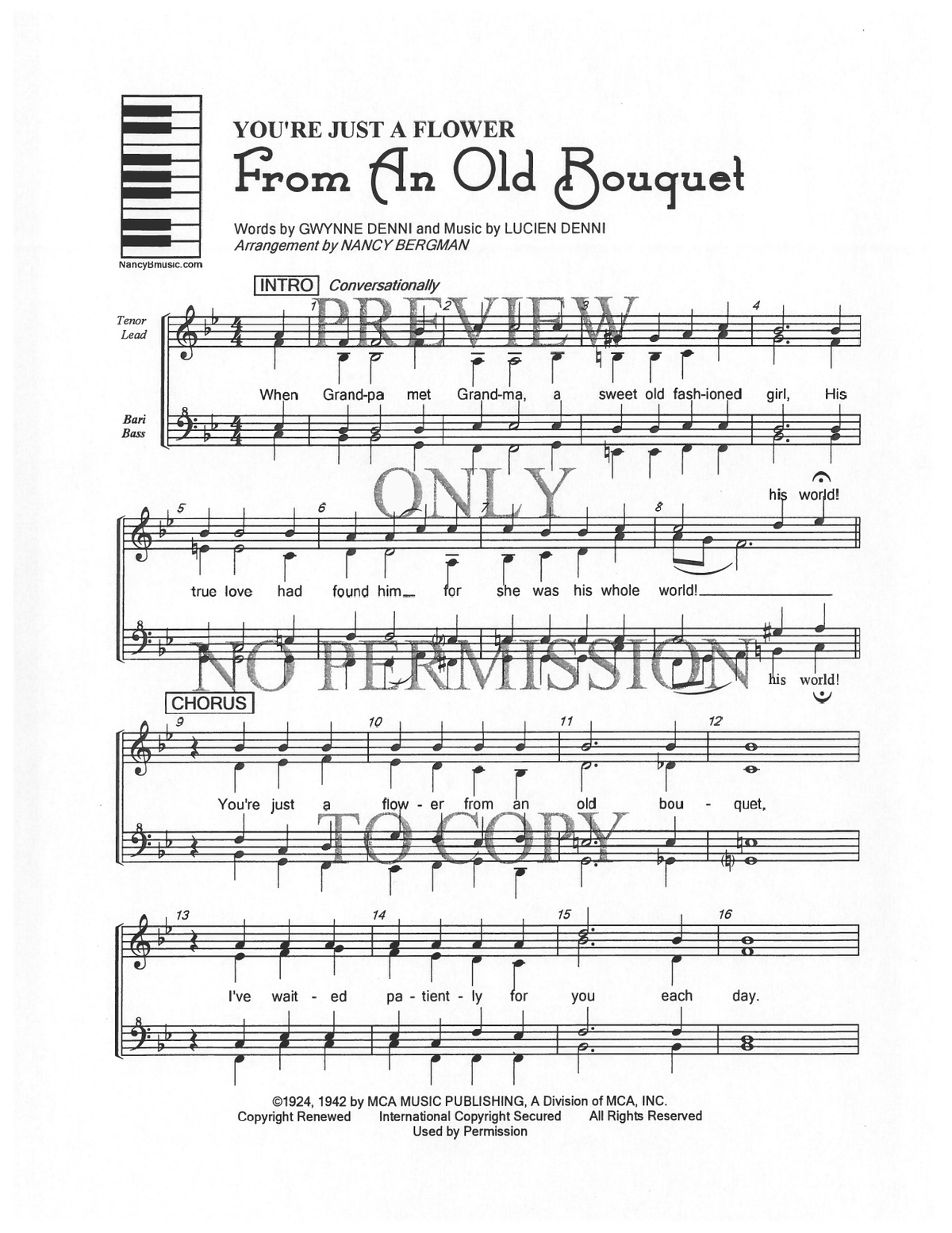 You're Just A Flower From An Old Bouquet — sheet music preview, arranged by Nancy Bergman