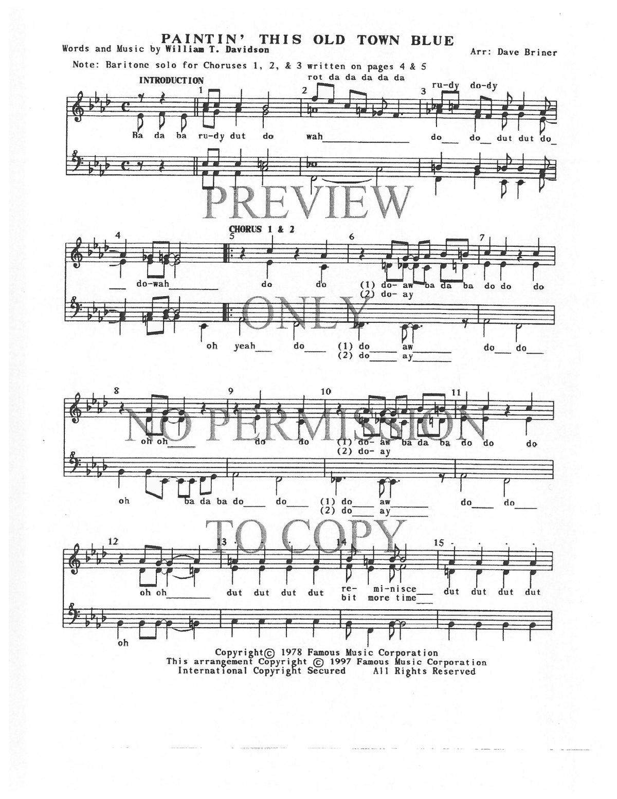 Paintin' This Old Town Blue — sheet music preview, arranged by David Briner