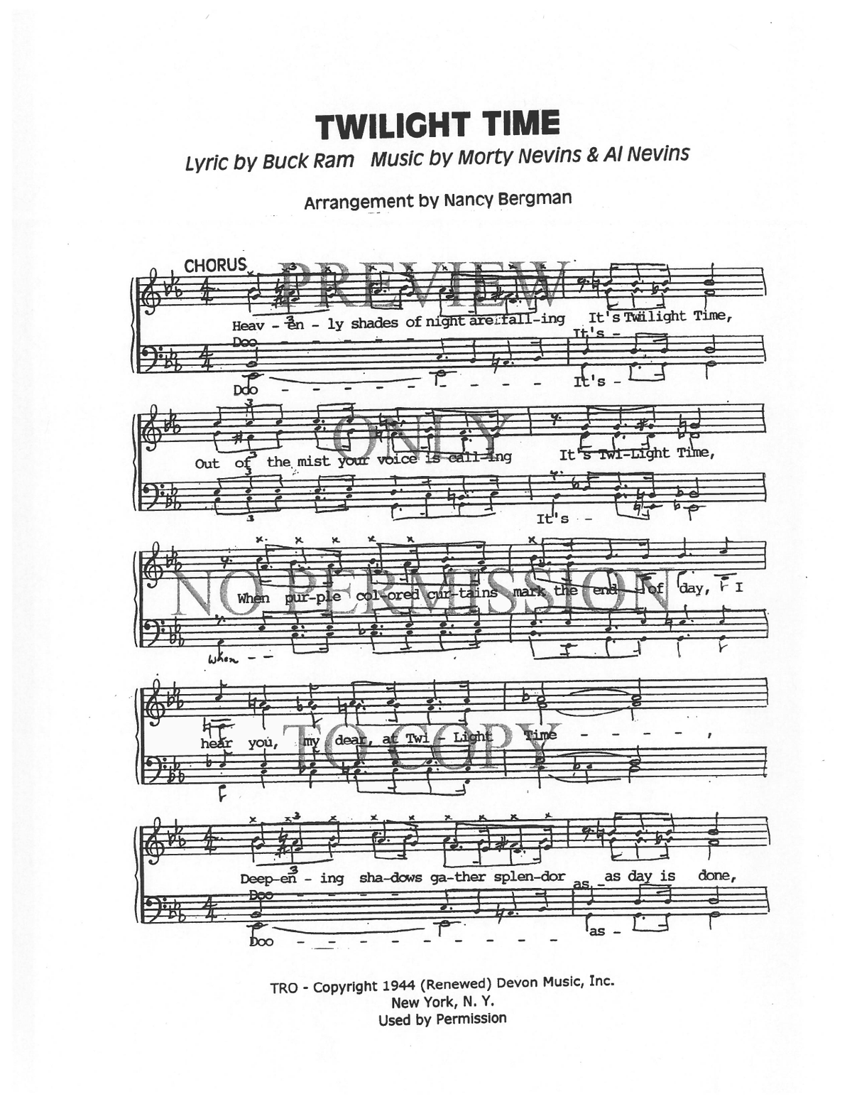 Twilight Time — sheet music preview, arranged by Nancy Bergman