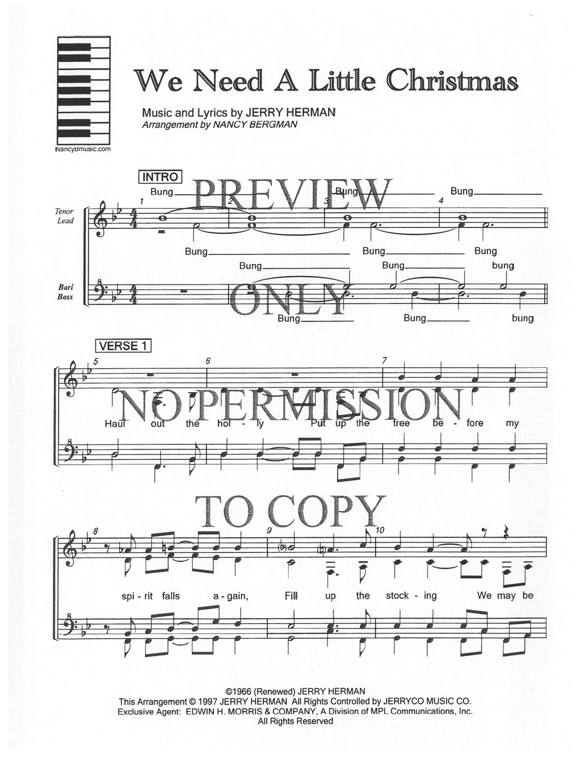 We Need A Little Christmas — sheet music preview, arranged by Nancy Bergman