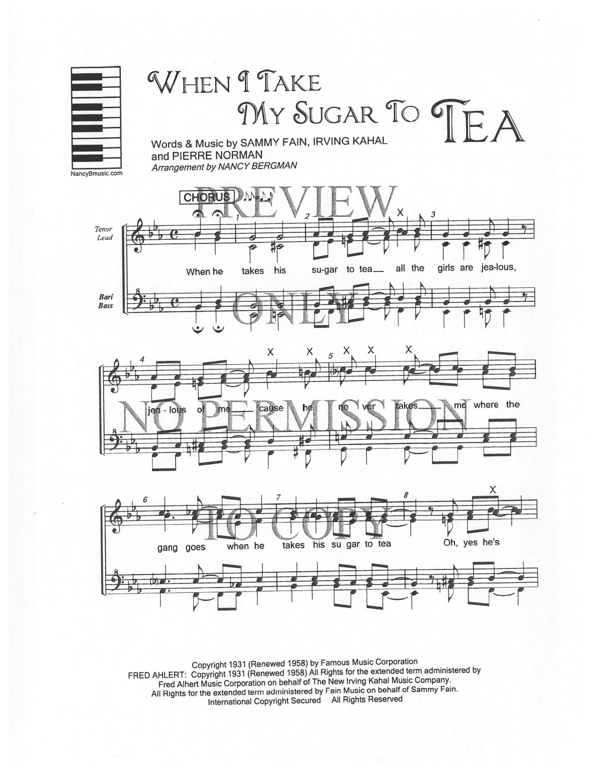 When I Take My Sugar To Tea — sheet music preview, arranged by Nancy Bergman