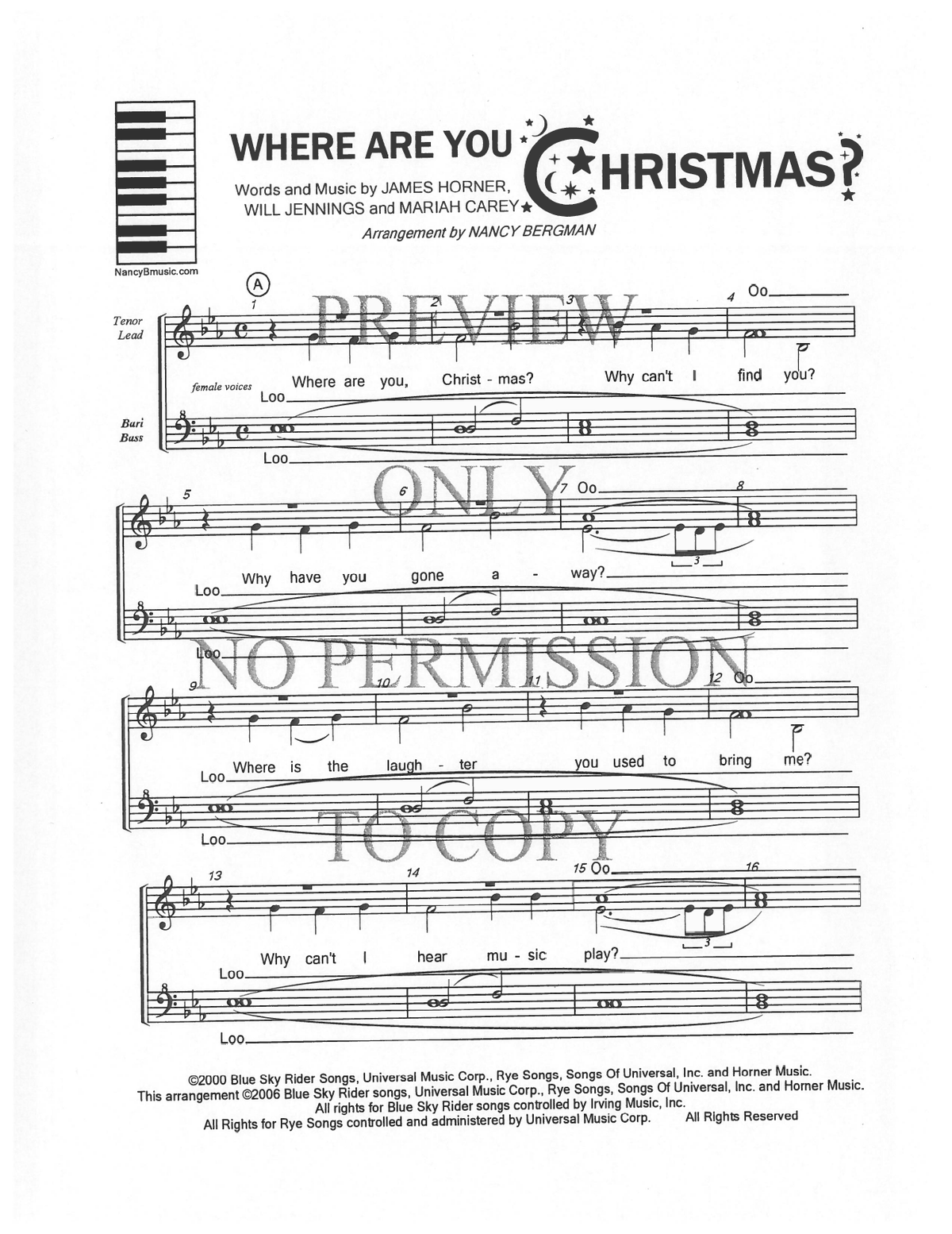 Where Are You Christmas? — sheet music preview, arranged by Nancy Bergman