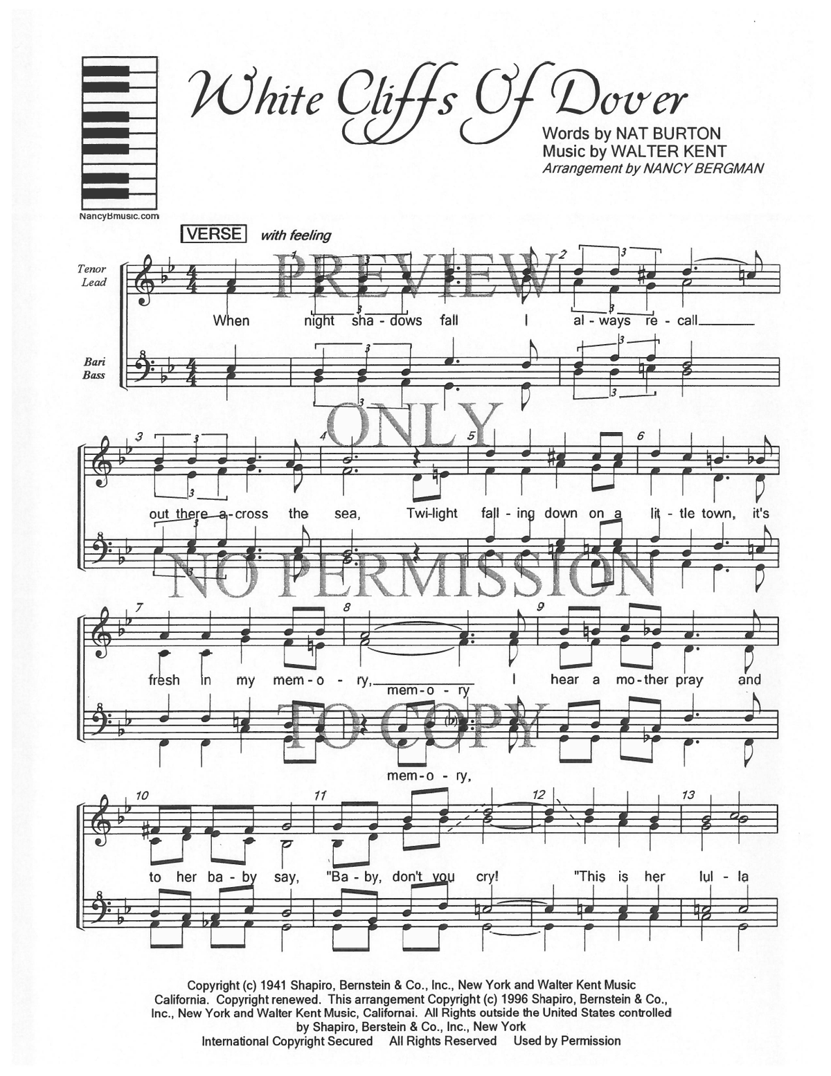 The White Cliffs Of Dover — sheet music preview, arranged by Nancy Bergman