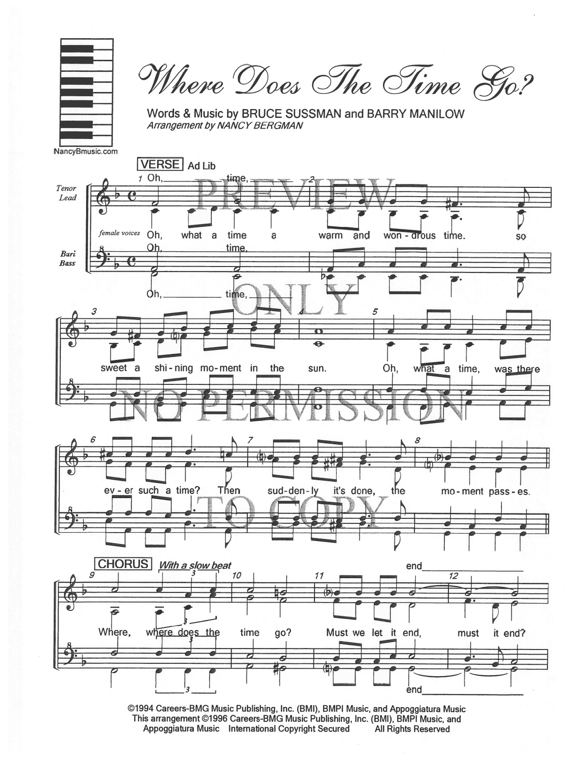 Where Does The Time Go? — sheet music preview, arranged by Nancy Bergman