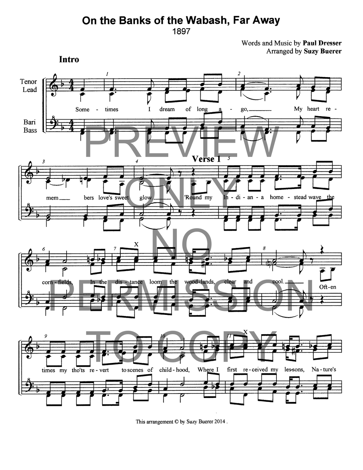 On The Banks Of The Wabash, Far Away — sheet music preview, arranged by Suzy Buerer