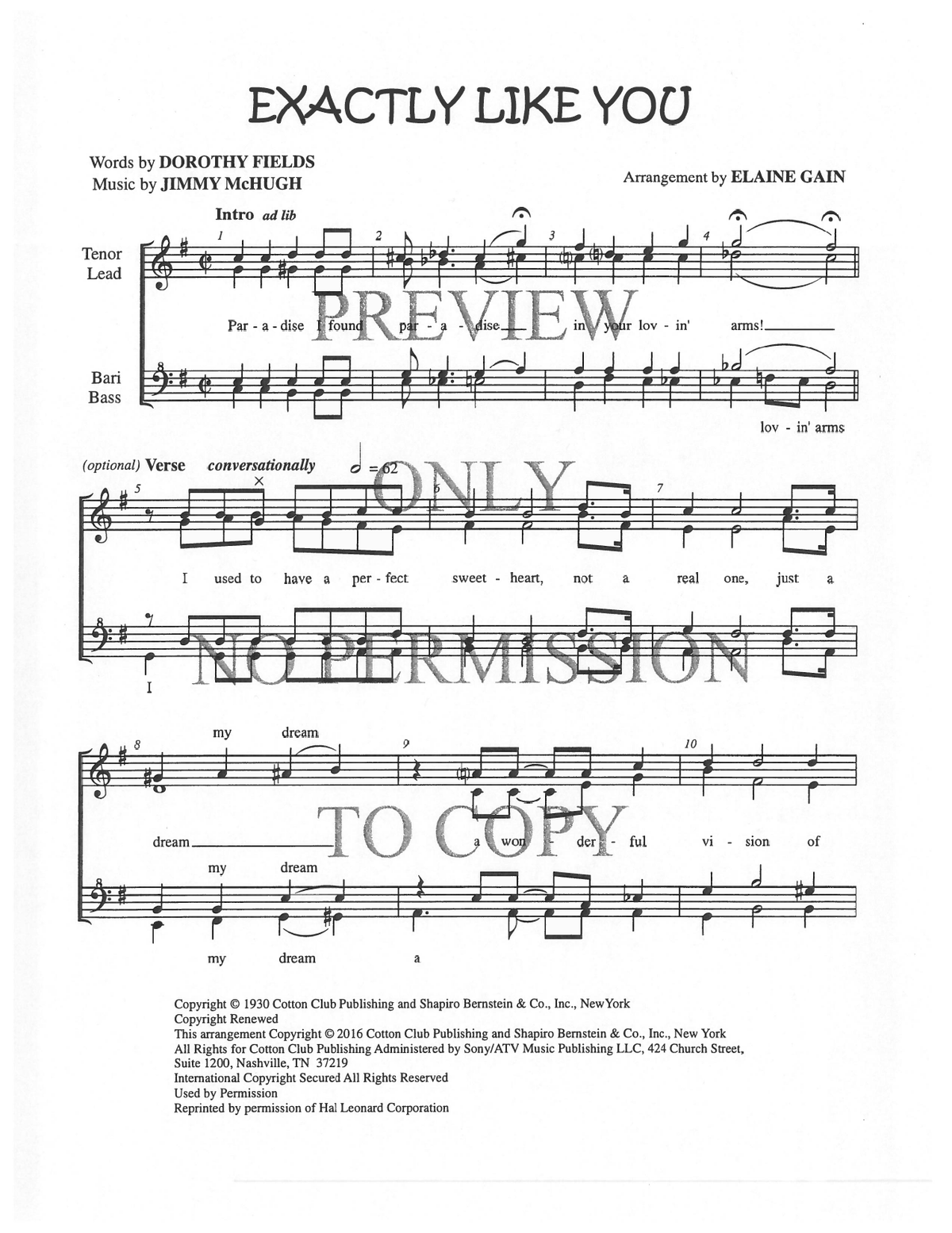 Exactly Like You — sheet music preview, arranged by Elaine Gain