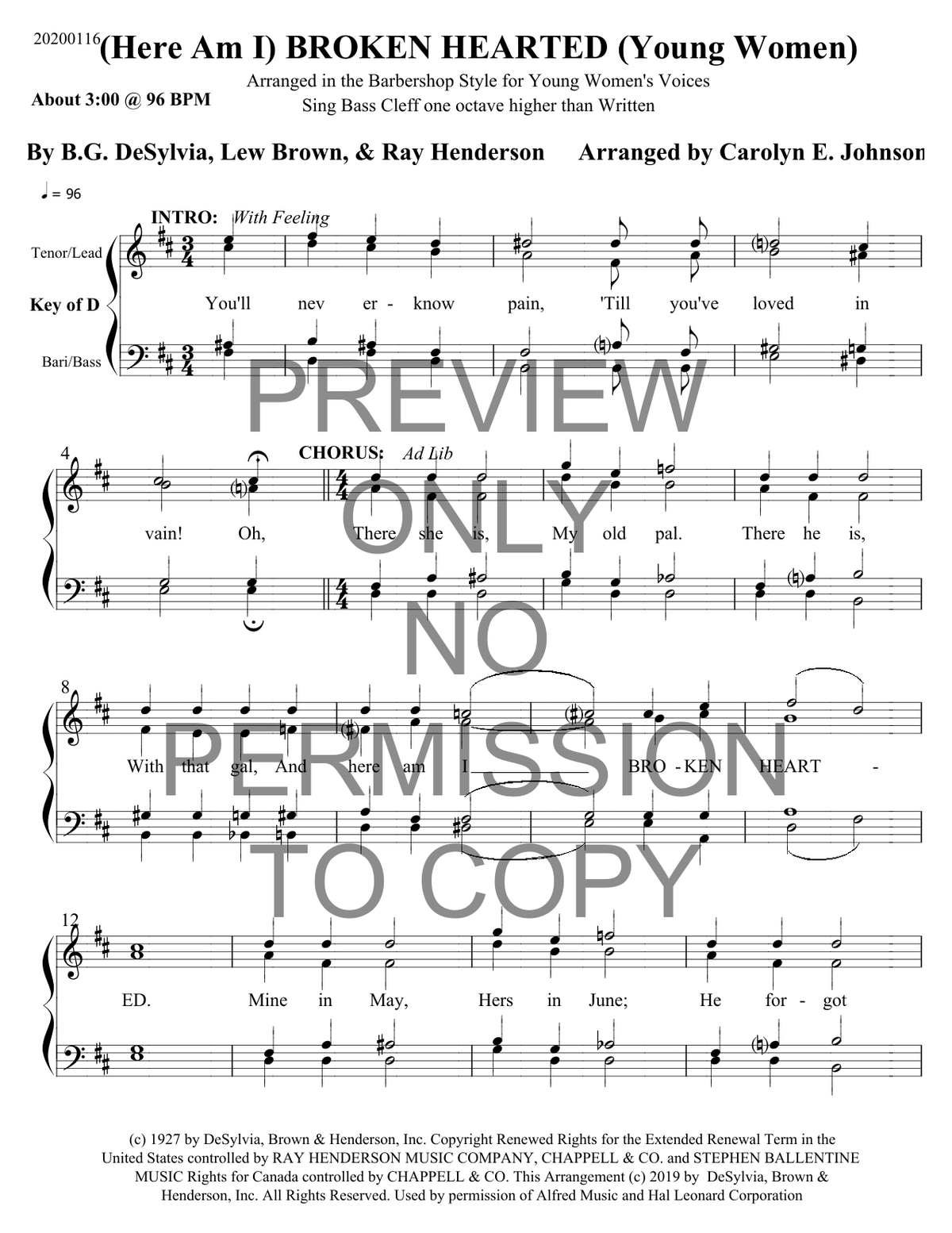 YW - Broken Hearted (Here Am I) — sheet music preview, arranged by Carolyn Johnson