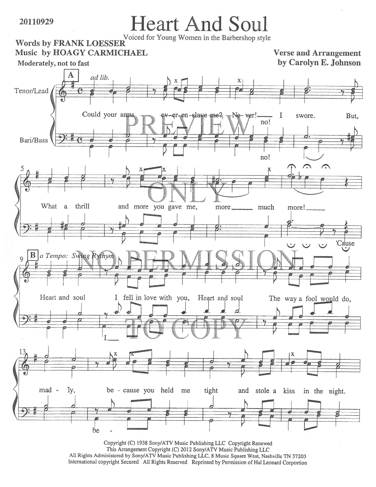 YW - Heart And Soul — sheet music preview, arranged by Carolyn Johnson