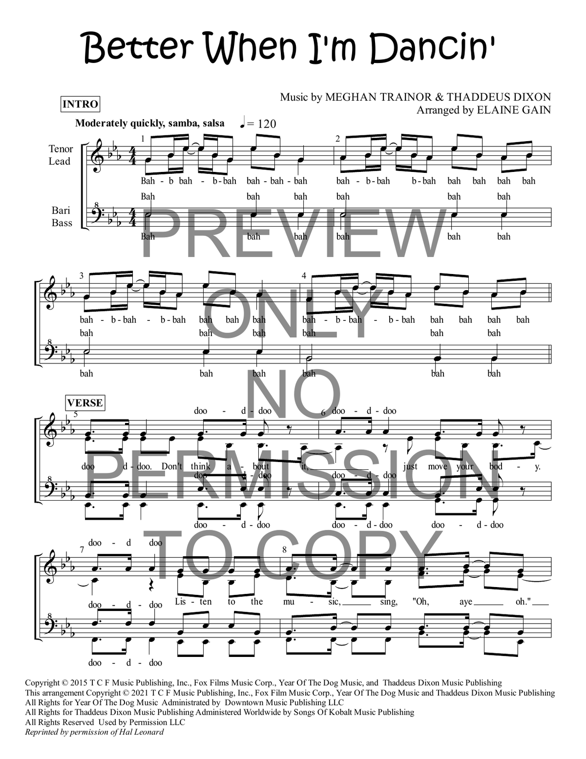 Better When I'm Dancin' — sheet music preview, arranged by Elaine Gain