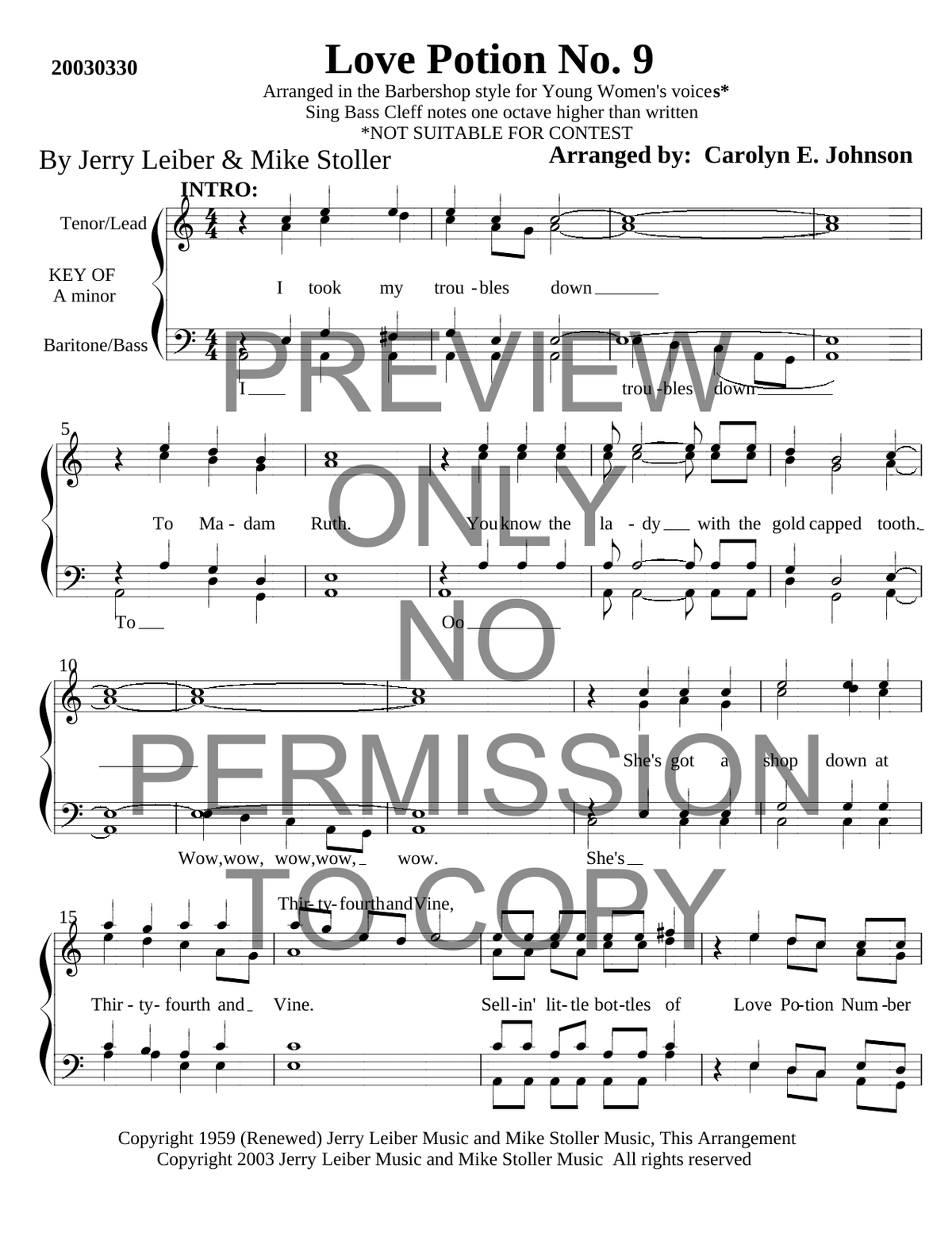 YW - Love Potion No. 9 — sheet music preview, arranged by Carolyn Johnson