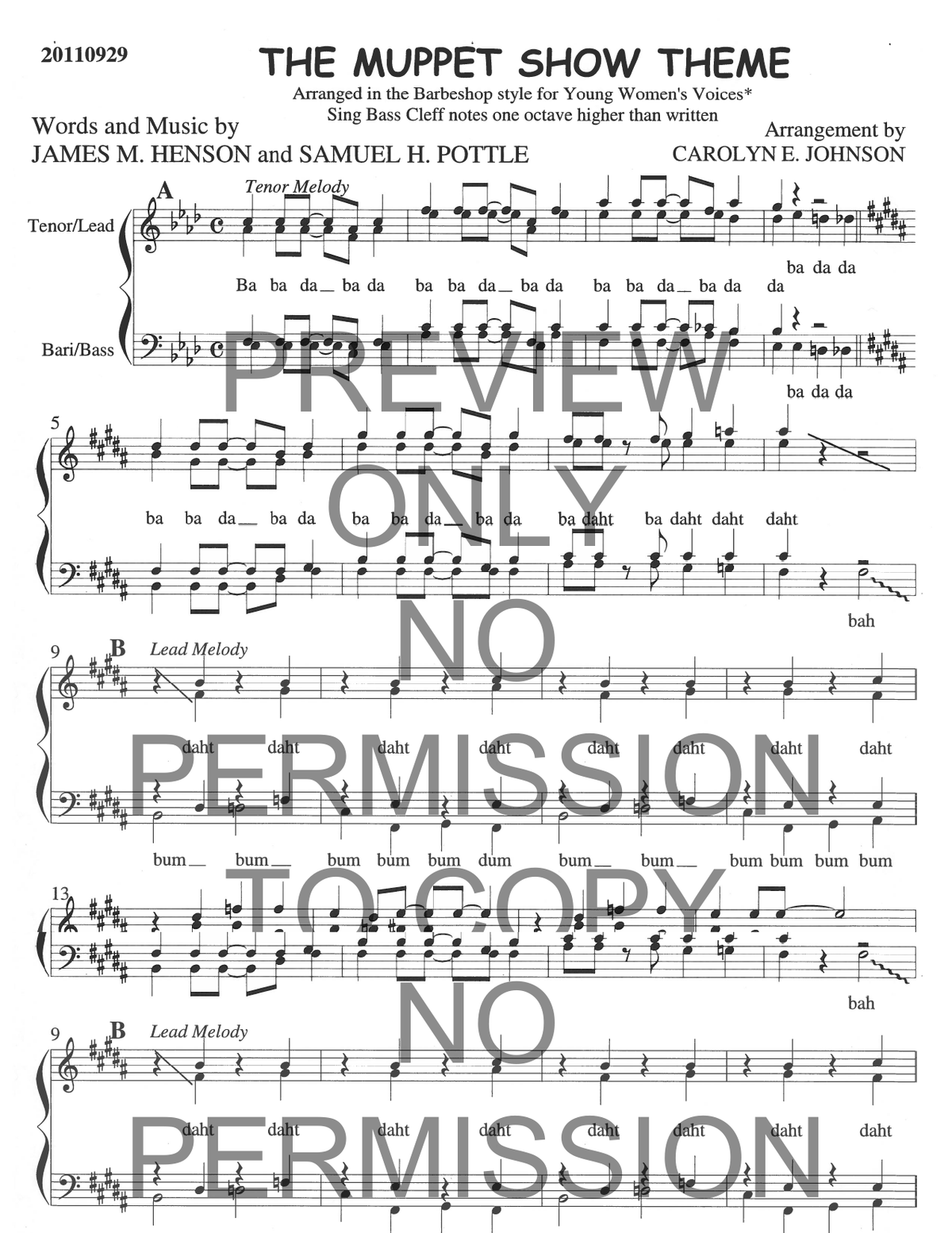 YW - Muppet Show Theme — sheet music preview, arranged by Carolyn Johnson