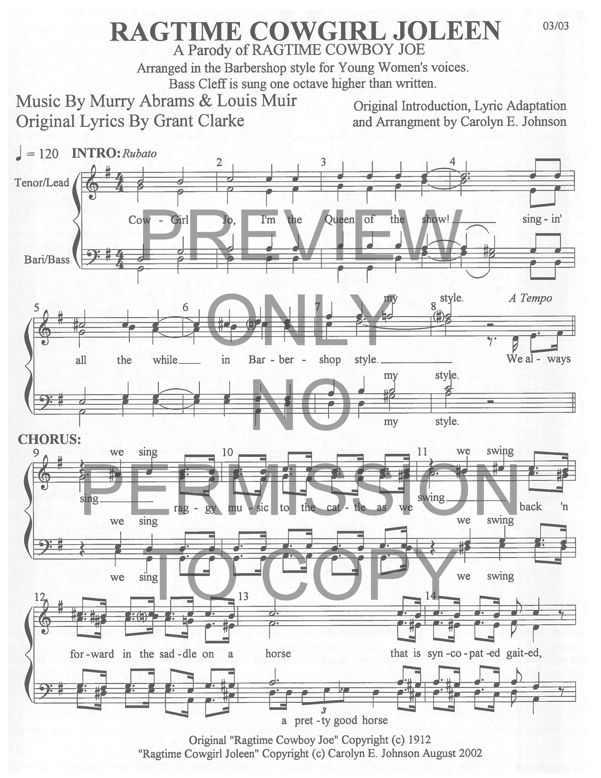 YW - Ragtime Cowboy Joe (Cowgirl) — arr. Carolyn Johnson