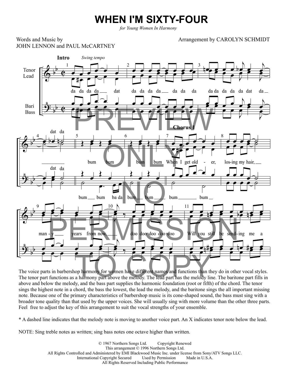 YW - When I'm Sixty-Four — sheet music preview, arranged by Carolyn Johnson