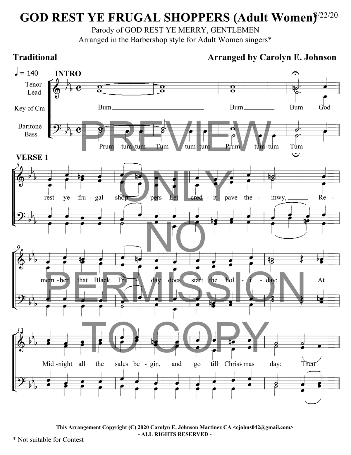 God Rest Ye Frugal Shoppers — sheet music preview, arranged by Carolyn Johnson