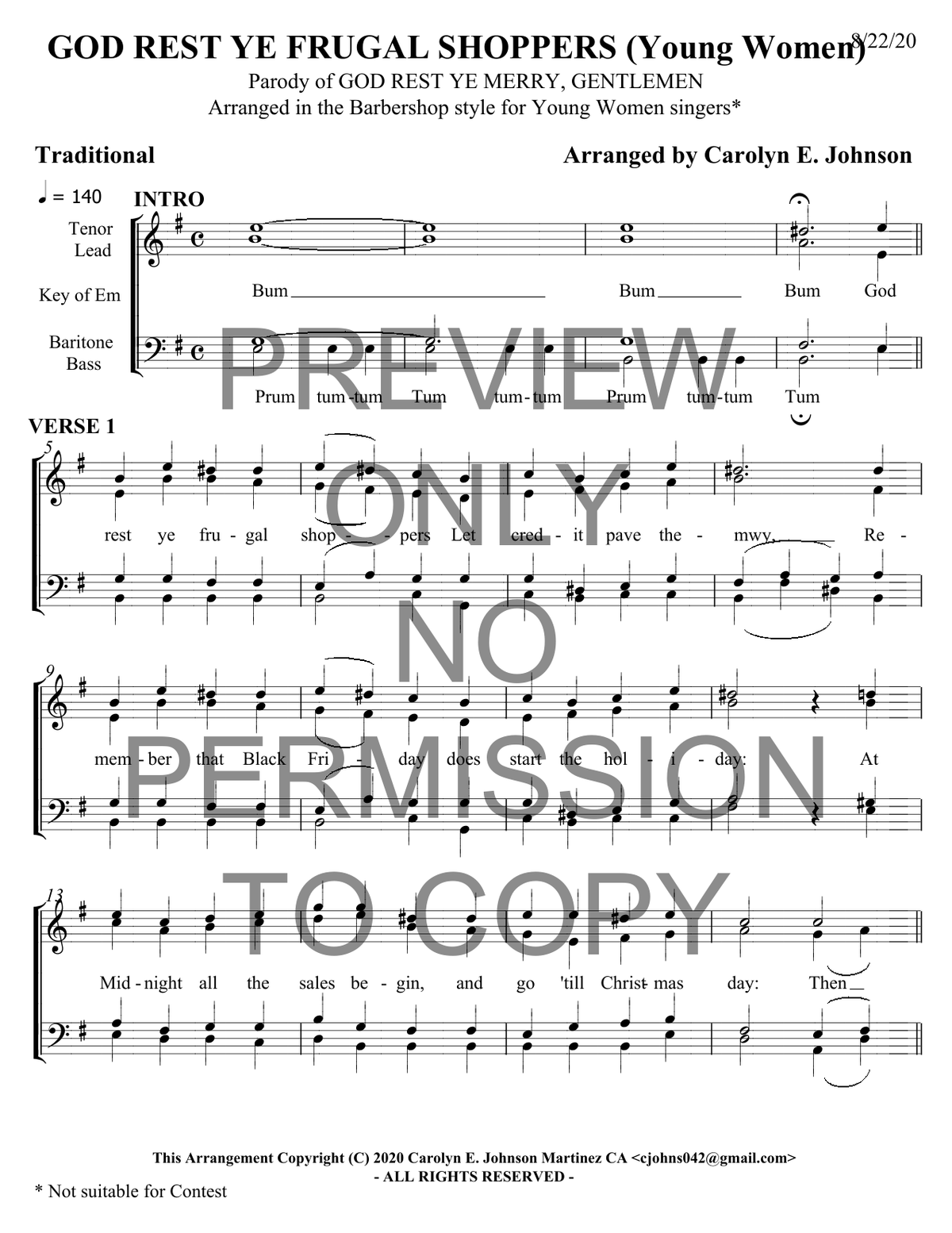 YW - God Rest Ye Frugal Shoppers — sheet music preview, arranged by Carolyn Johnson