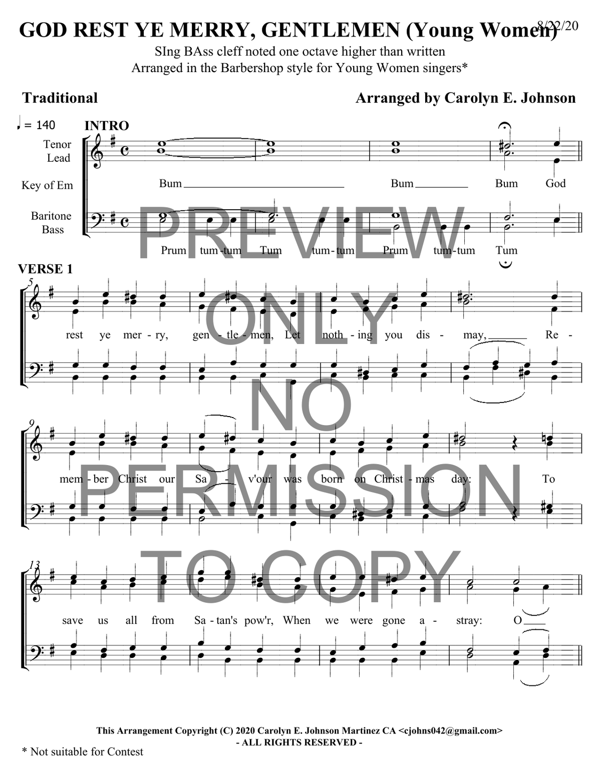 YW - God Rest Ye Merry Gentlemen — sheet music preview, arranged by Carolyn Johnson