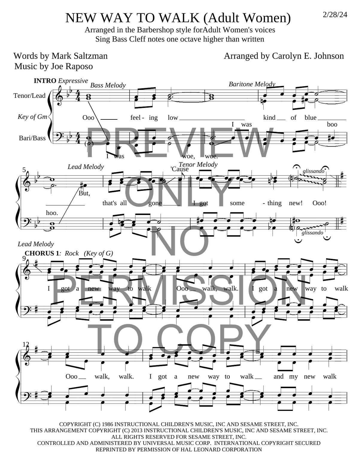 A New Way To Walk (Adult Women) — sheet music preview, arranged by Carolyn Johnson