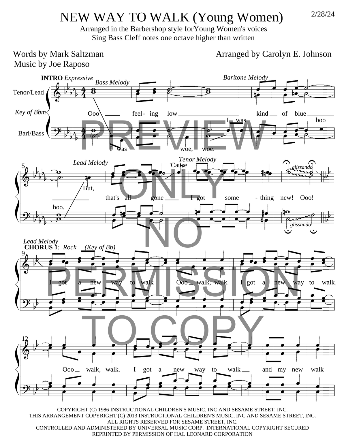 YW - A New Way To Walk — sheet music preview, arranged by Carolyn Johnson