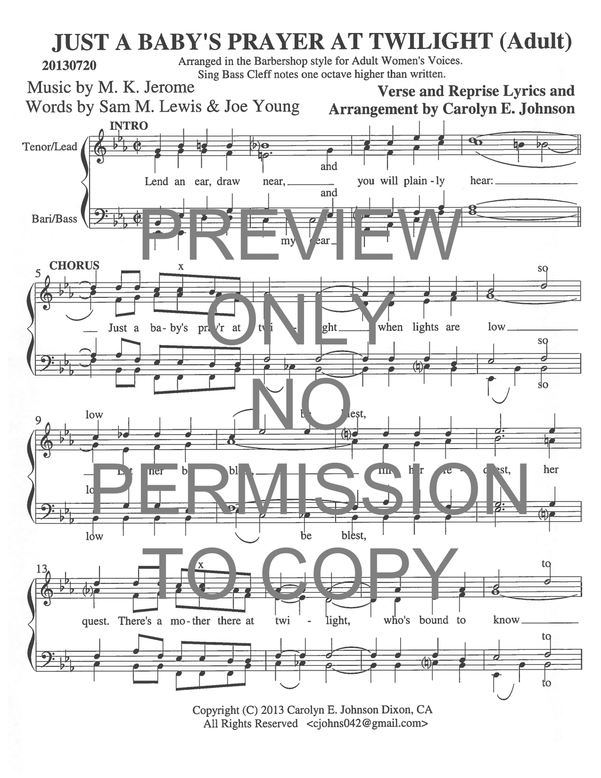 Just A Baby's Prayer At Twilight — sheet music preview, arranged by Carolyn Johnson