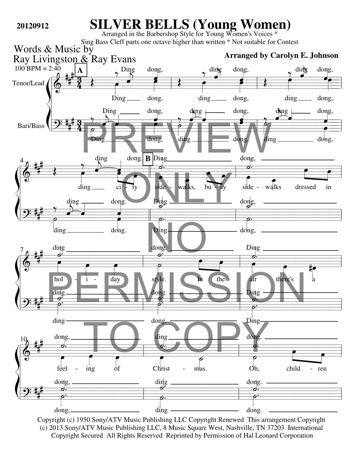 YW - Silver Bells — sheet music preview, arranged by Carolyn Johnson