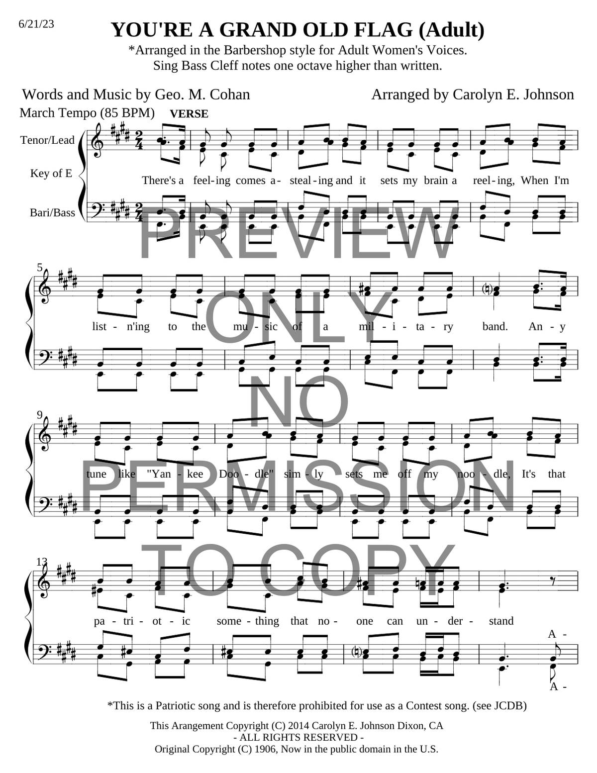 You're A Grand Old Flag — sheet music preview, arranged by Carolyn Johnson