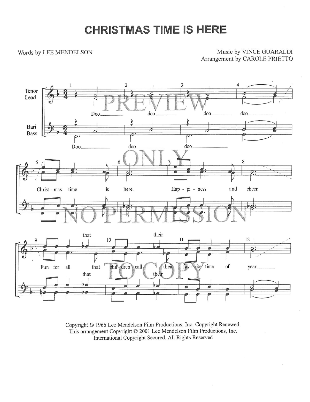 Christmas Time Is Here — sheet music preview, arranged by Carole Prietto