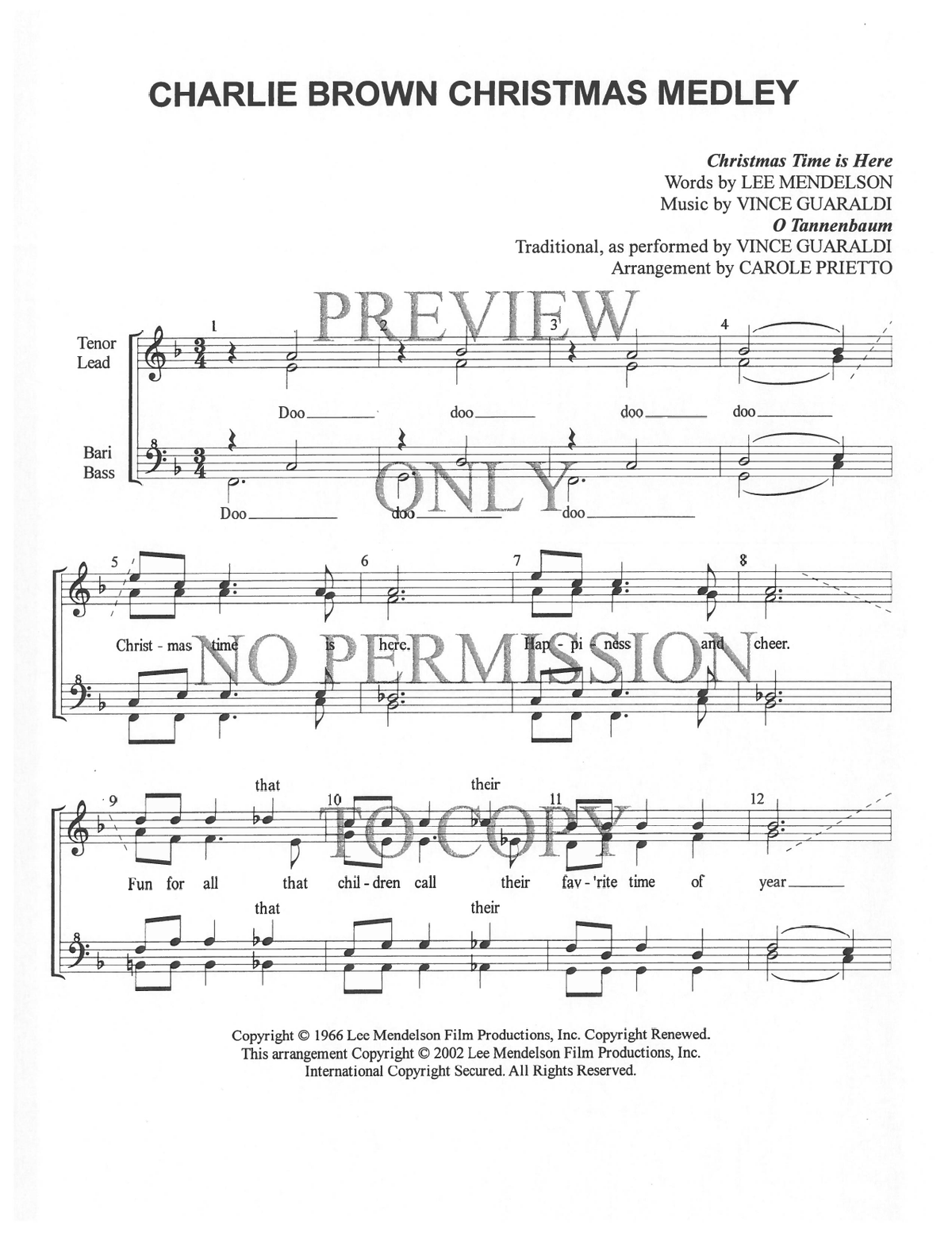 260 Medley - Charlie Brown Christmas — sheet music preview, arranged by Carole Prietto
