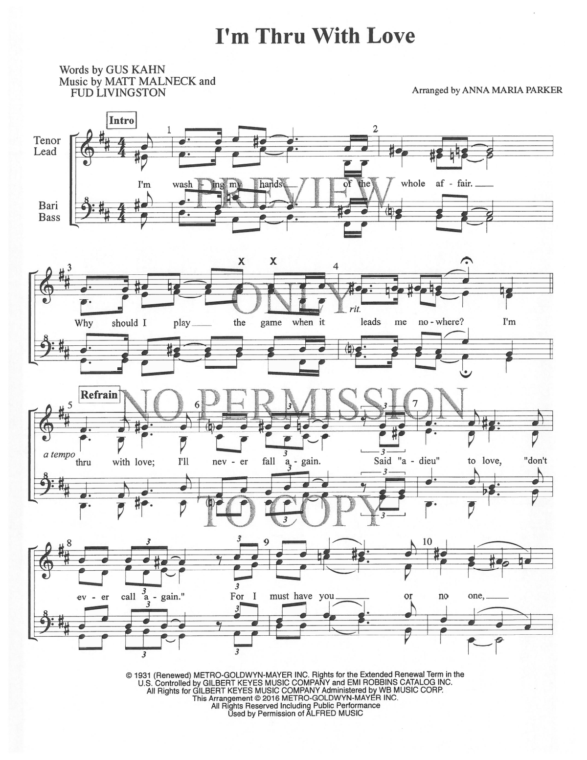 I'm Thru With Love — sheet music preview, arranged by Anna Maria Parker