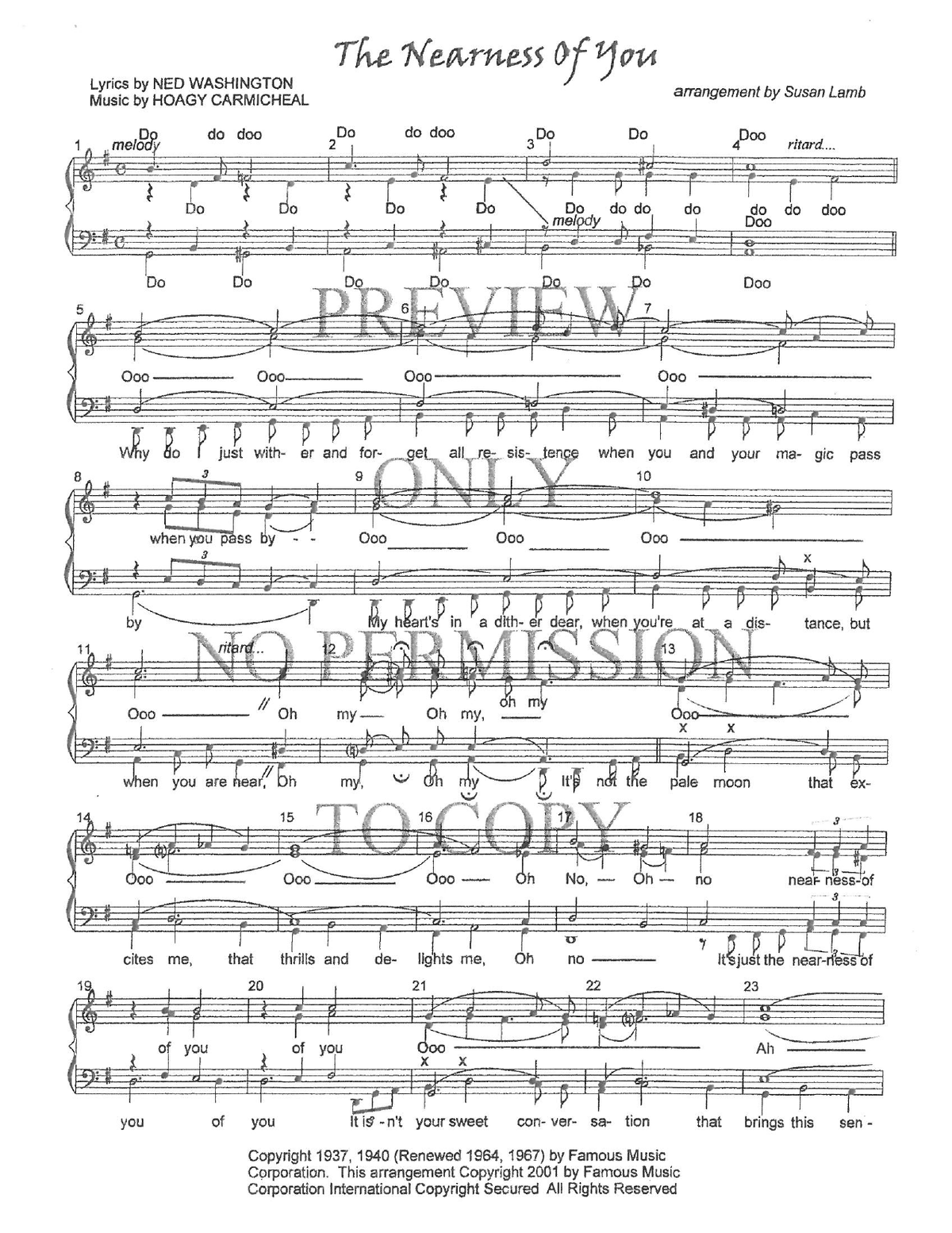 The Nearness Of You — sheet music preview, arranged by Susan Kegley